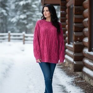 J. Jill Wearever Collection NWOT Plus Size 2X Pink Marled Cable Knit Sweater
